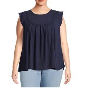Terra & Sky Women's Plus Size Eyelet Trim Flutter Sleeve Top 1X